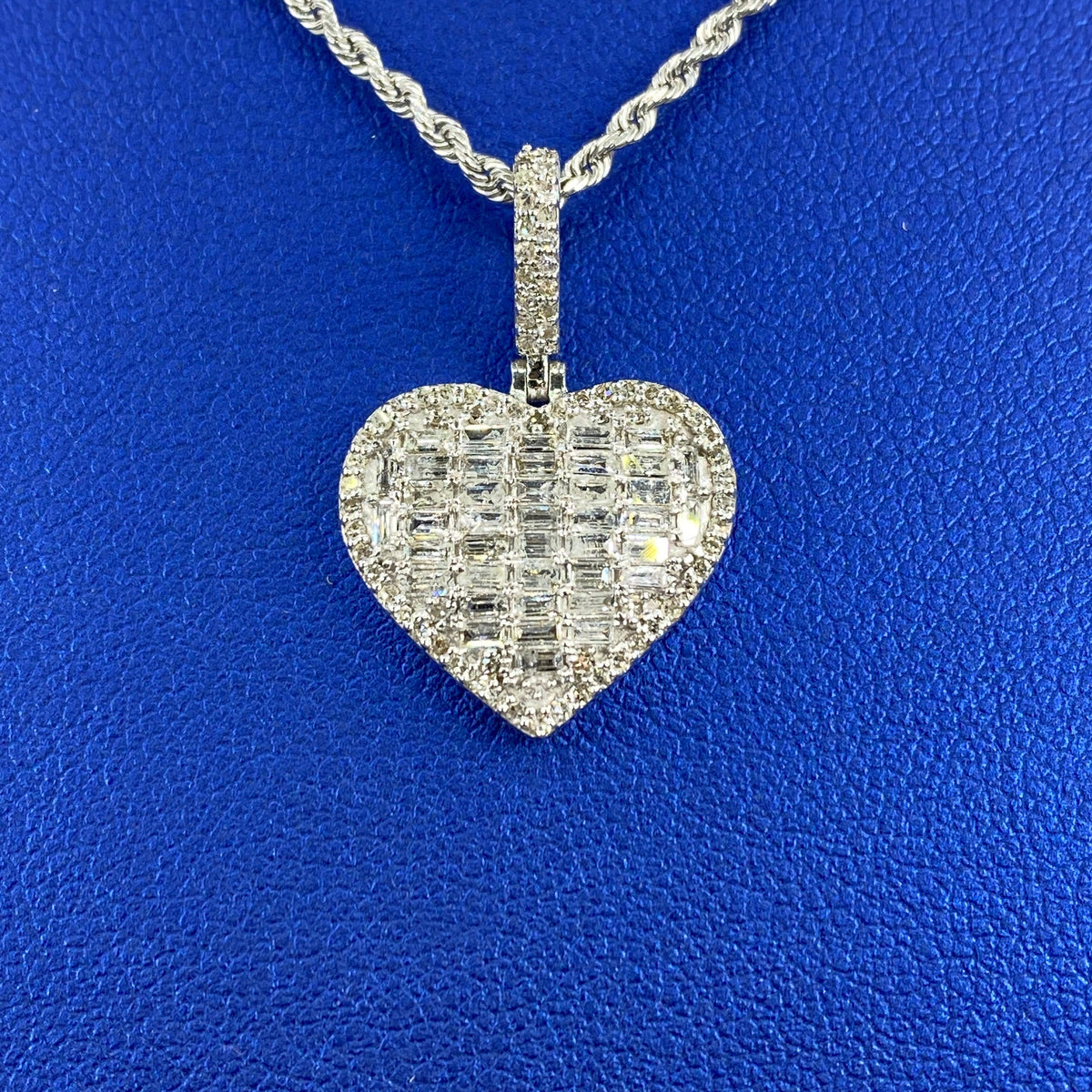 14K Gold Heart Halo Diamond Baguette Pendant - additional product view 2