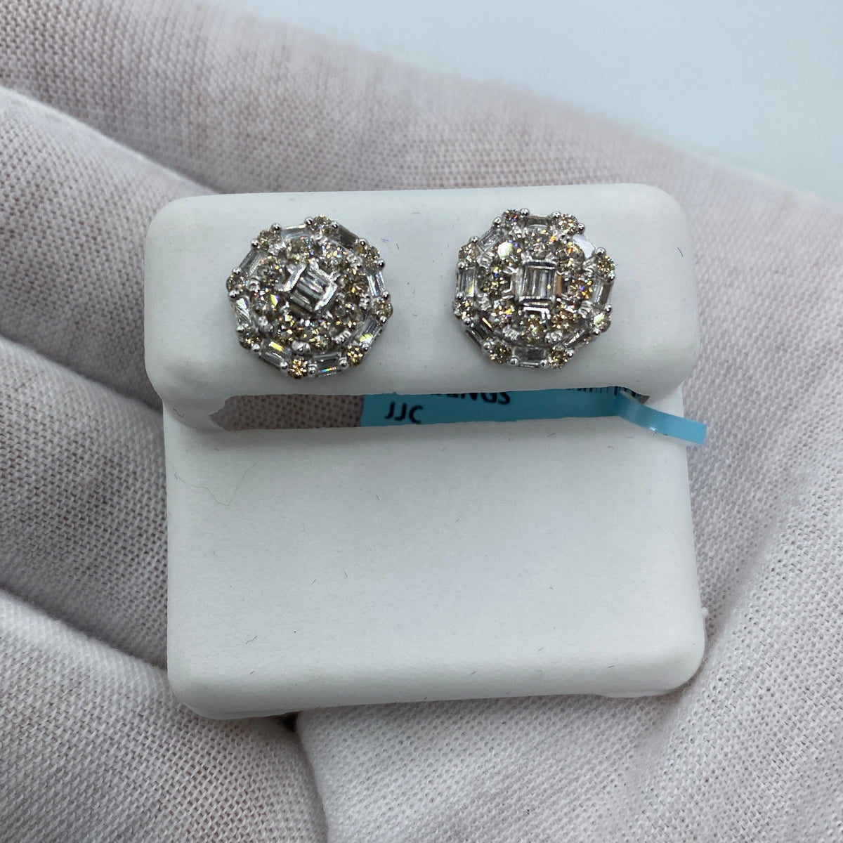 14K Gold Jumbo Regal Circle Diamond Baguette Earrings in white gold, Large - close-up product photo