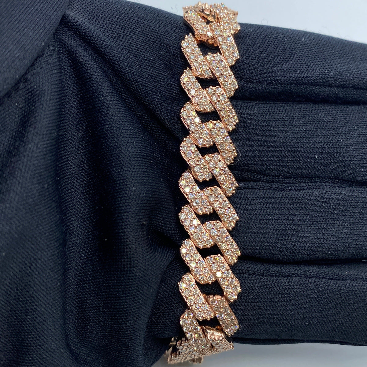 10K Gold 13.5mm Cuban Link Diamond Bracelet 8 in in rose gold - close-up product photo