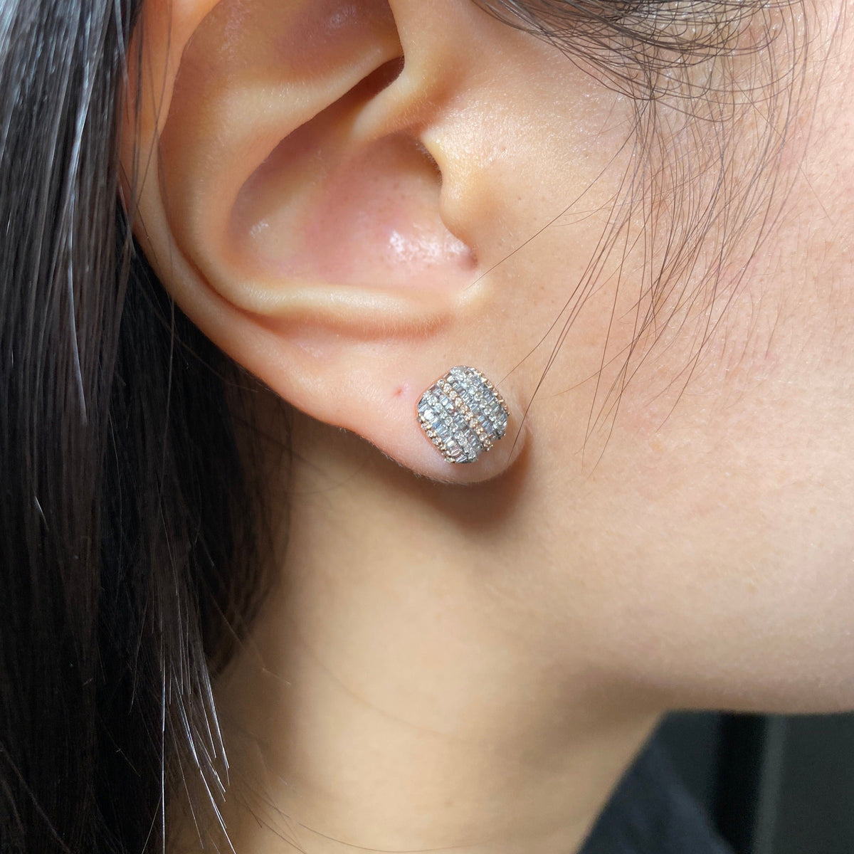 14K Gold Square Stacked Diamond Baguette Earrings - additional product view 3