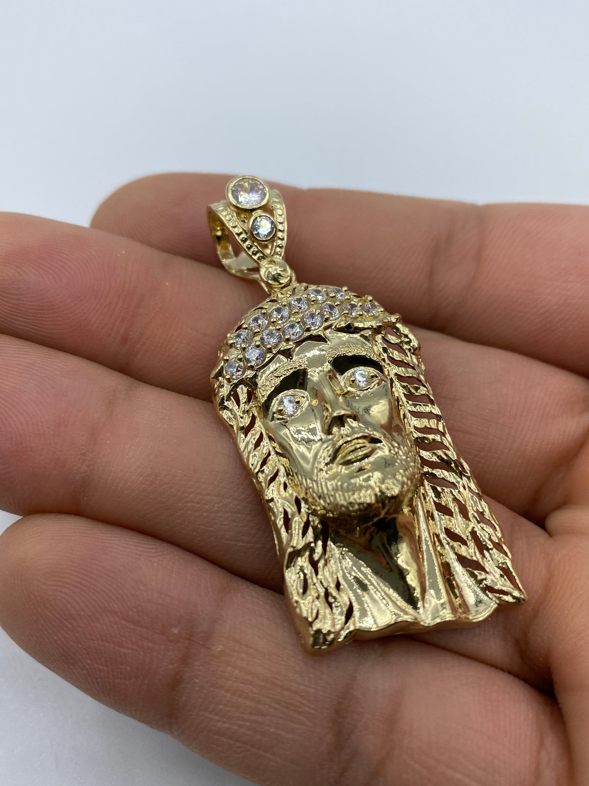 14K Gold Jesus Head Pendant 2.0 in - additional product view 3
