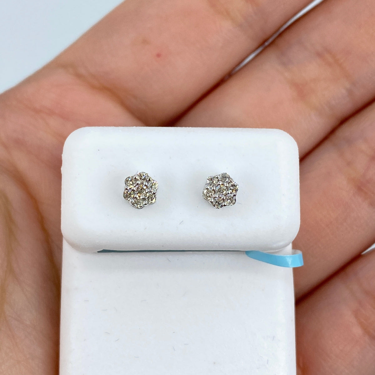 14K Gold Flower Diamond Earrings - additional product view 6