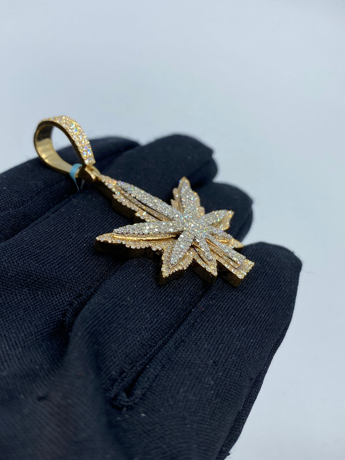 14K Gold Weed Diamond Pendant 3.7 Ct - additional product view 3