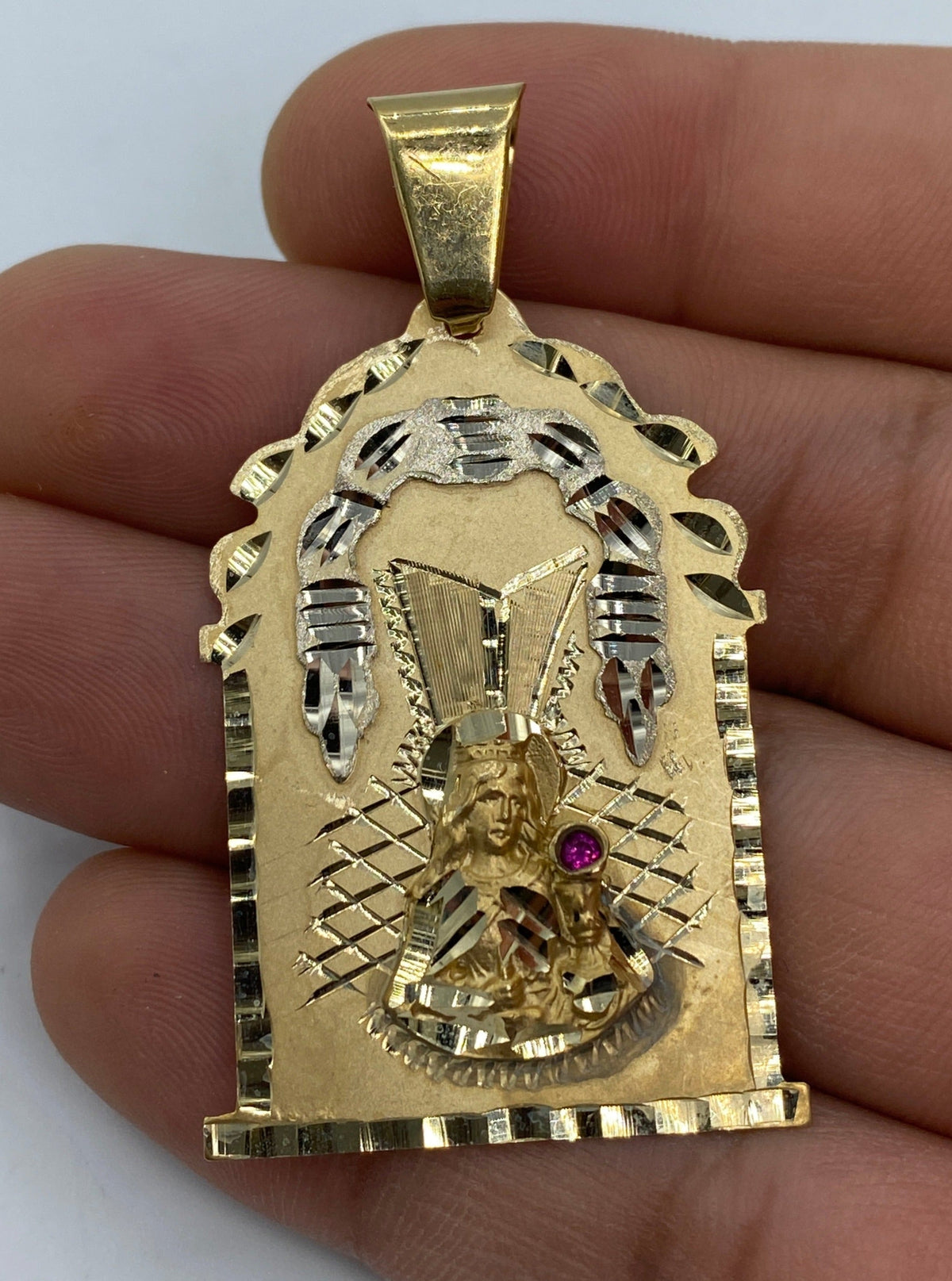 14K Gold Saint Barbara Medallion Pendant 2.0 in - additional product view 2