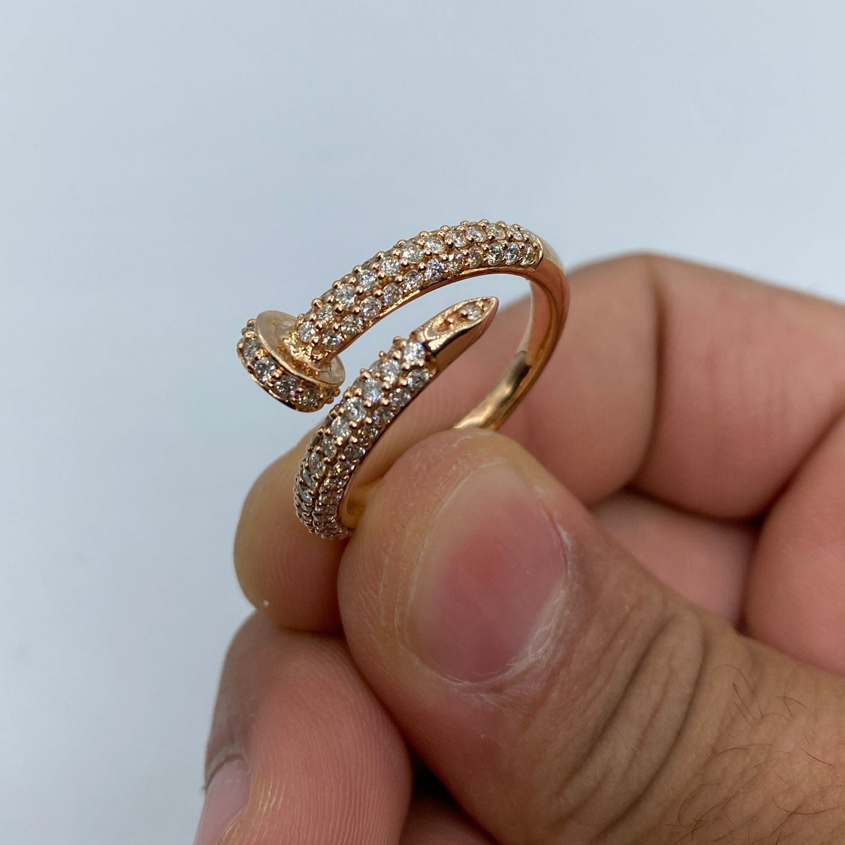 10K Gold Nail Diamond Ring in rose gold - close-up product photo
