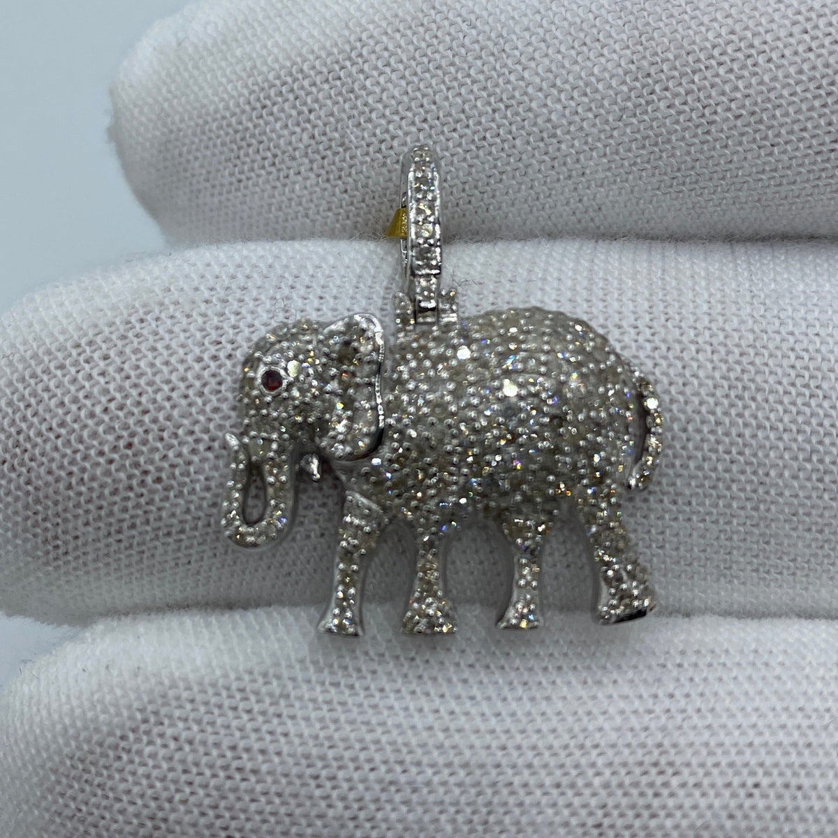10K Gold Elephant Diamond Pendant in small white - close-up product photo