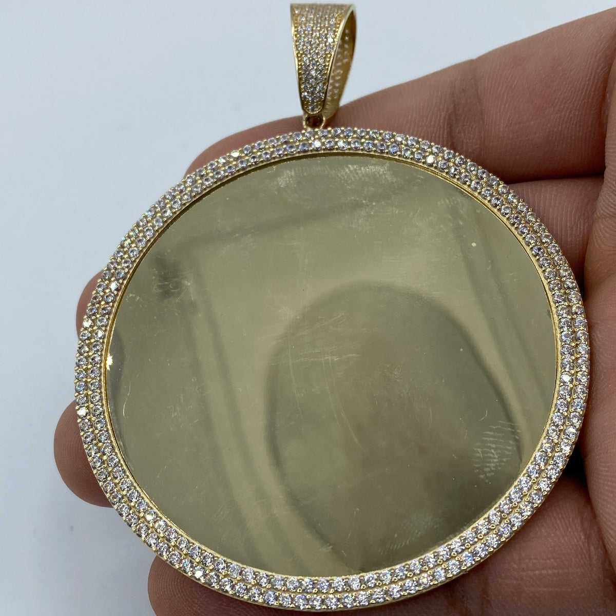 14K Gold Jumbo Round Photo Picture CZ Pendant - additional product view 3