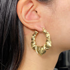 10K Gold Circle Puff Cannabis Hoop Earrings - additional product view 3