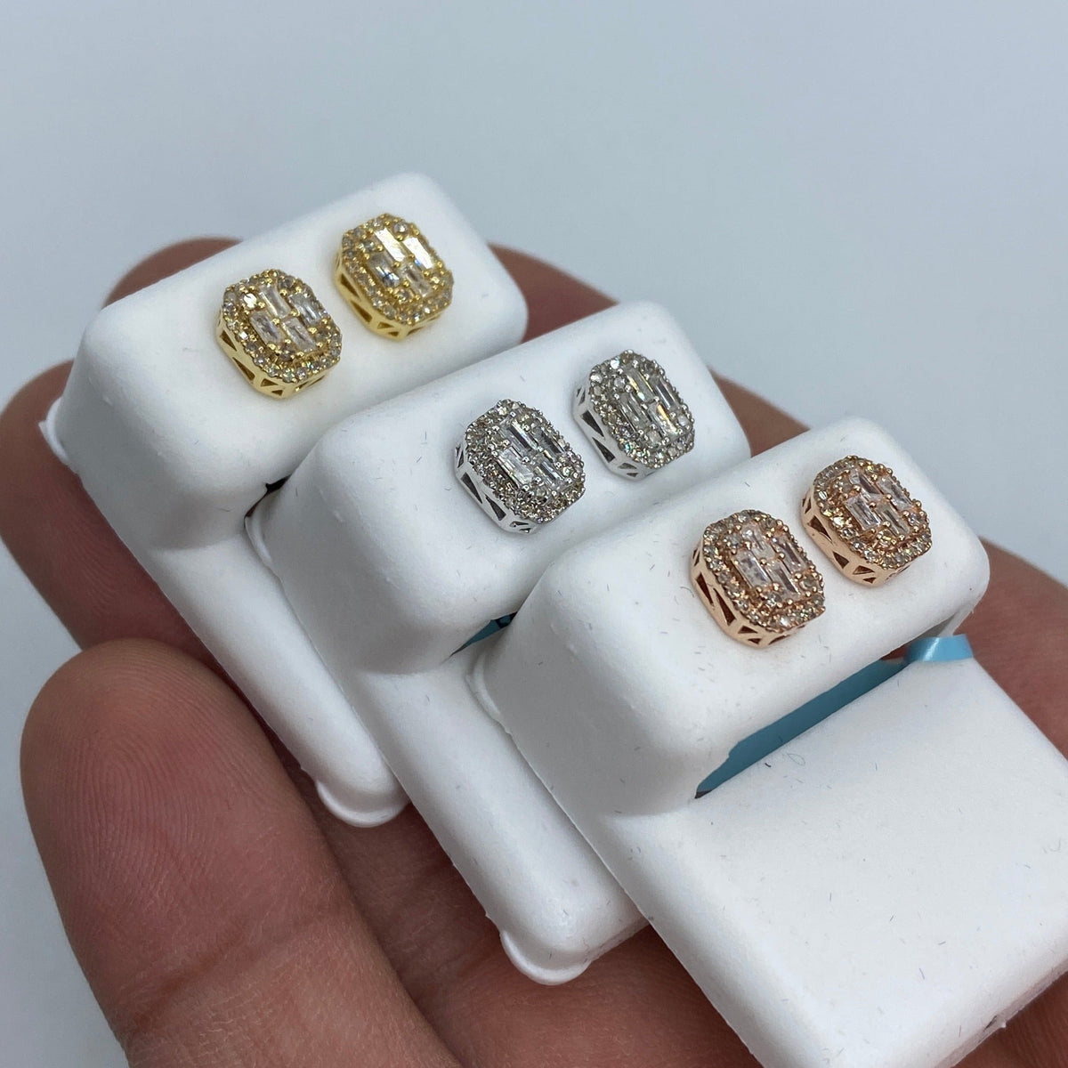 14K Gold Rounded Rectangle Diamond Baguette Earrings 0.75 Ct - additional product view 7