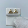 14K Gold Triangle Equilateral Diamond Baguette Earrings in yellow gold - close-up product photo