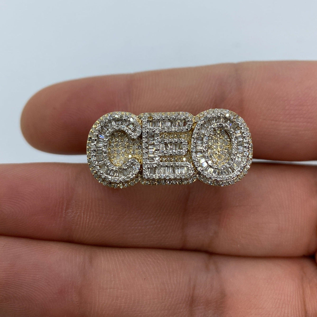 10K Gold/14K CEO Name Plate Diamond Ring, 10K - close-up product photo