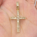 10K Gold Bold Cross Diamond Baguette Pendant in yellow gold - close-up product photo