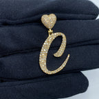 14K Gold Initial C Script Heart Diamond Pendant in yellow gold - close-up product photo