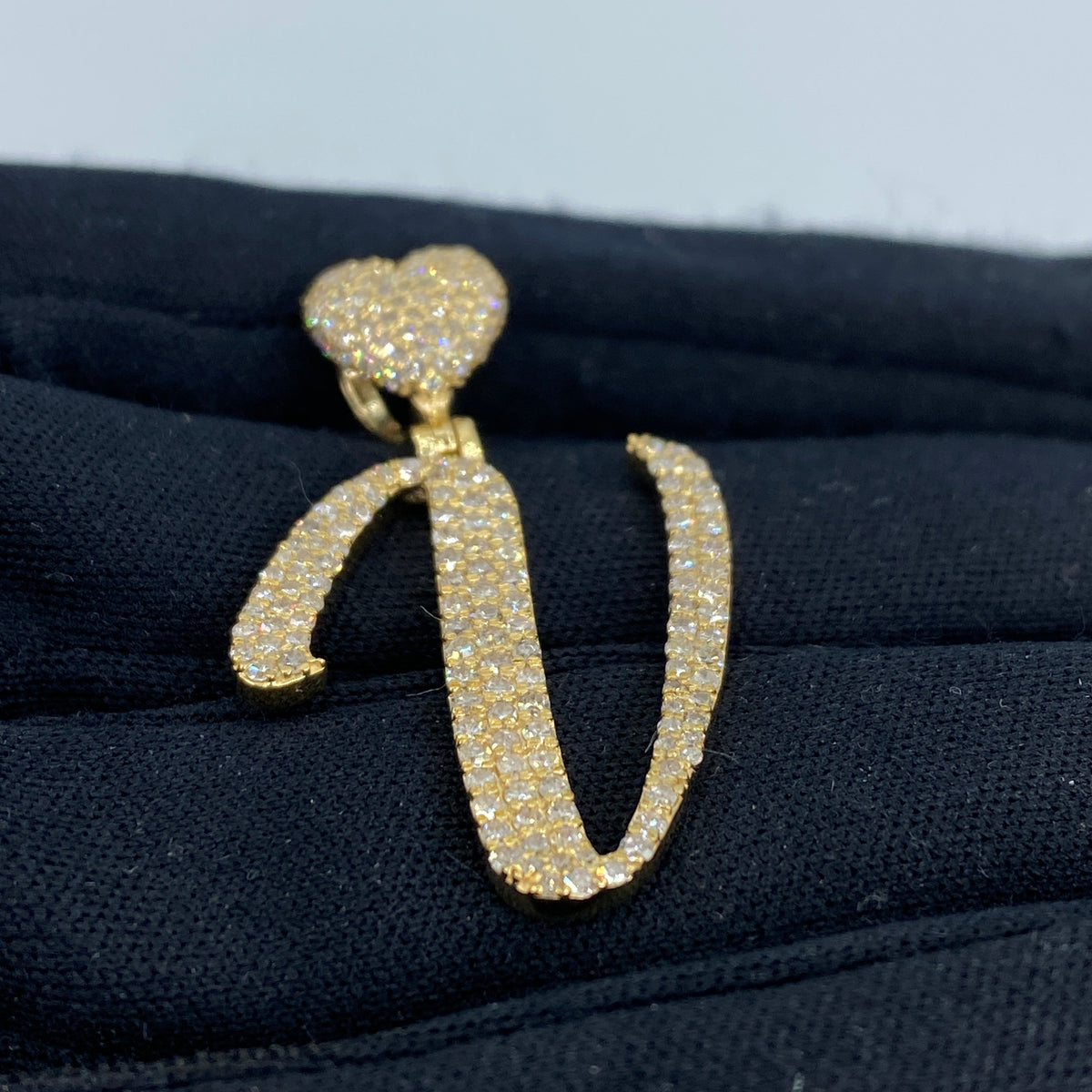 14K Gold Initial V Script Heart Diamond Pendant - additional product view 4
