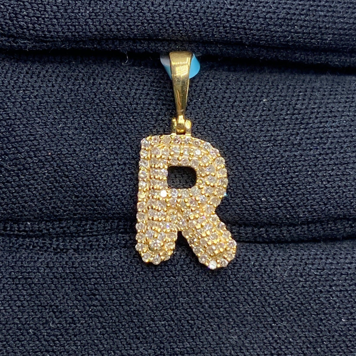 14K Gold Initial R Bubble Diamond Pendant - additional product view 2