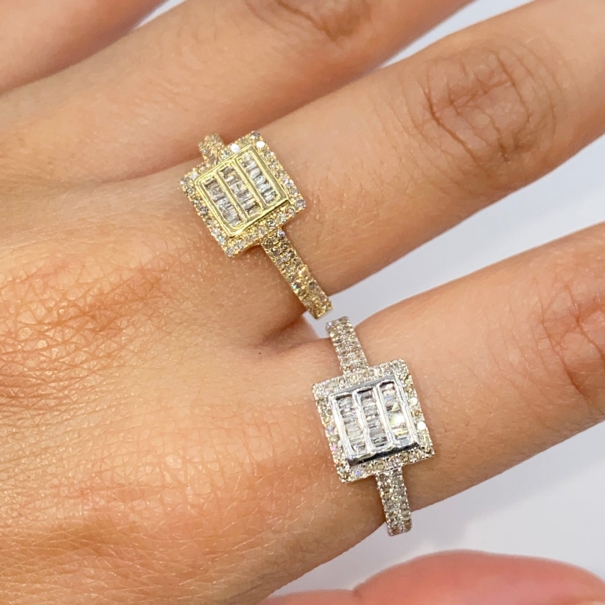 14K Gold Square Diamond Baguette Engagement Rings - main product photo