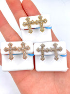 14K Gold Large Cross Diamond Earrings - additional product view 2