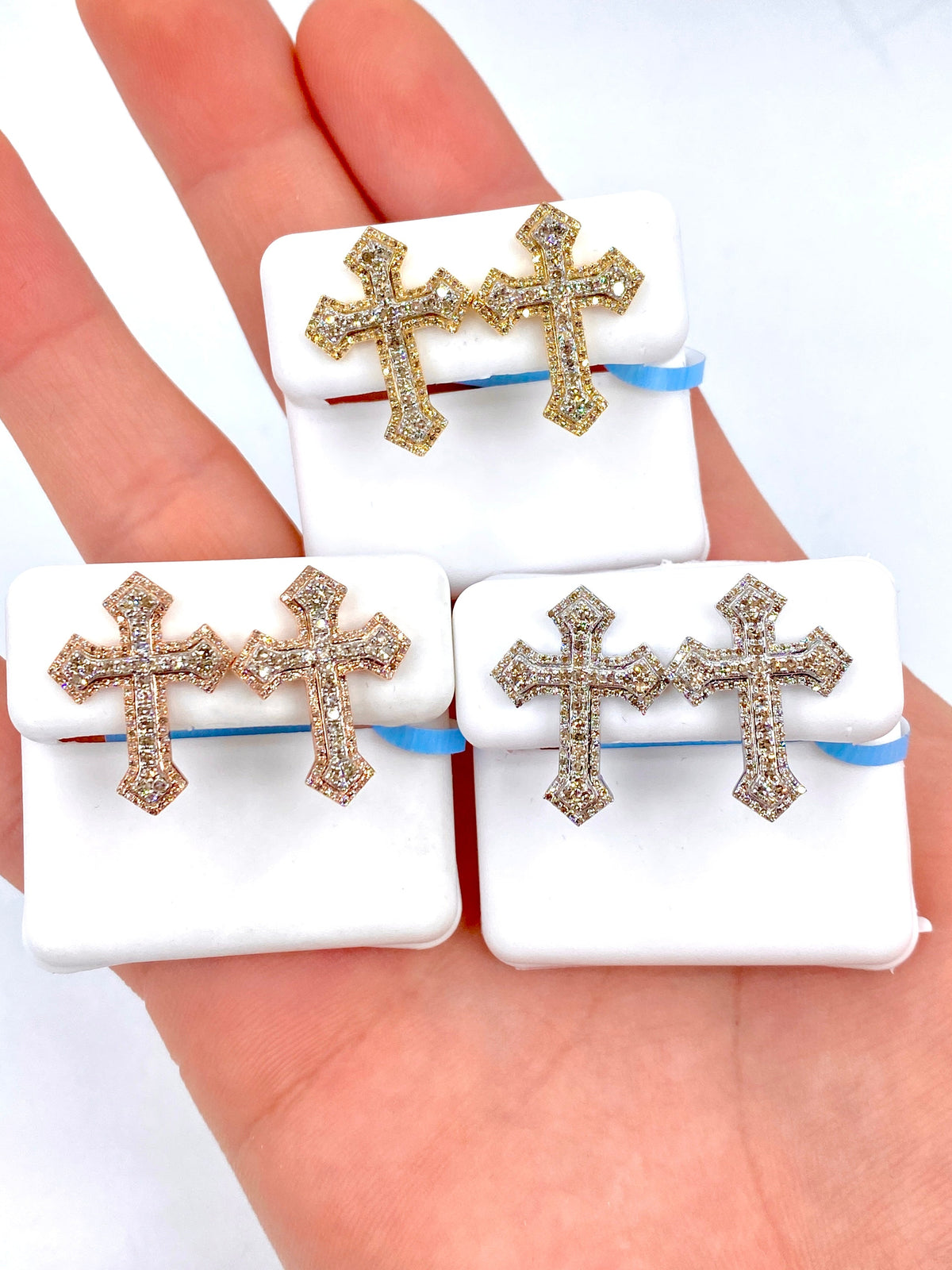 14K Gold Large Cross Diamond Earrings - additional product view 2