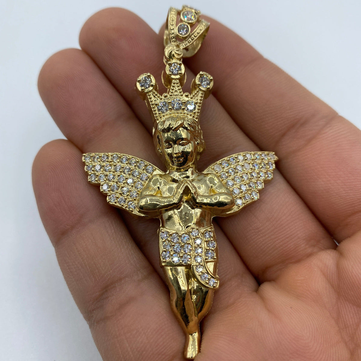 14K Gold Baby Angel with Crown Pendant 3.0 in - additional product view 2