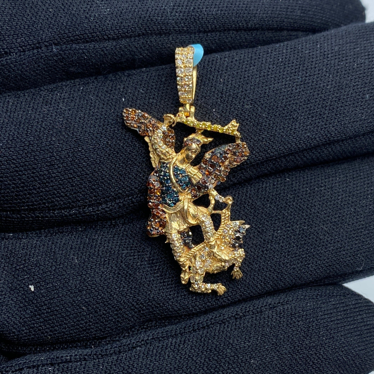 14K Gold Saint Michael Color Diamond Pendant, Small - close-up product photo