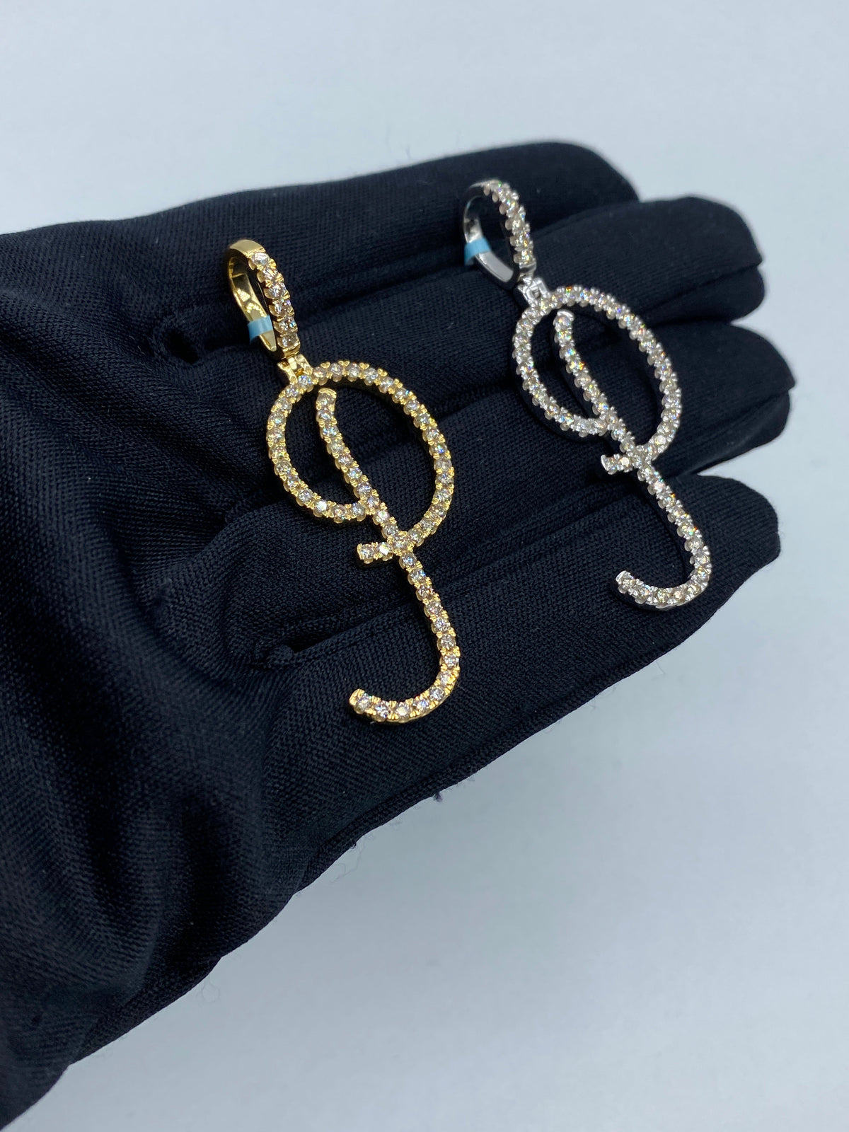 14K Gold Initial P Large Script Diamond Pendant - additional product view 5