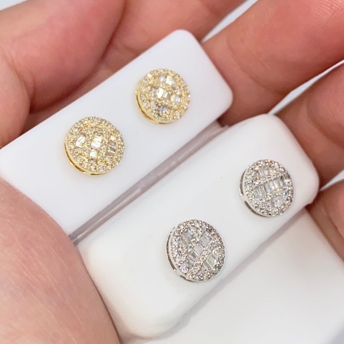 14K Gold 8.3mm Circle Diamond Baguette Earrings - additional product view 5