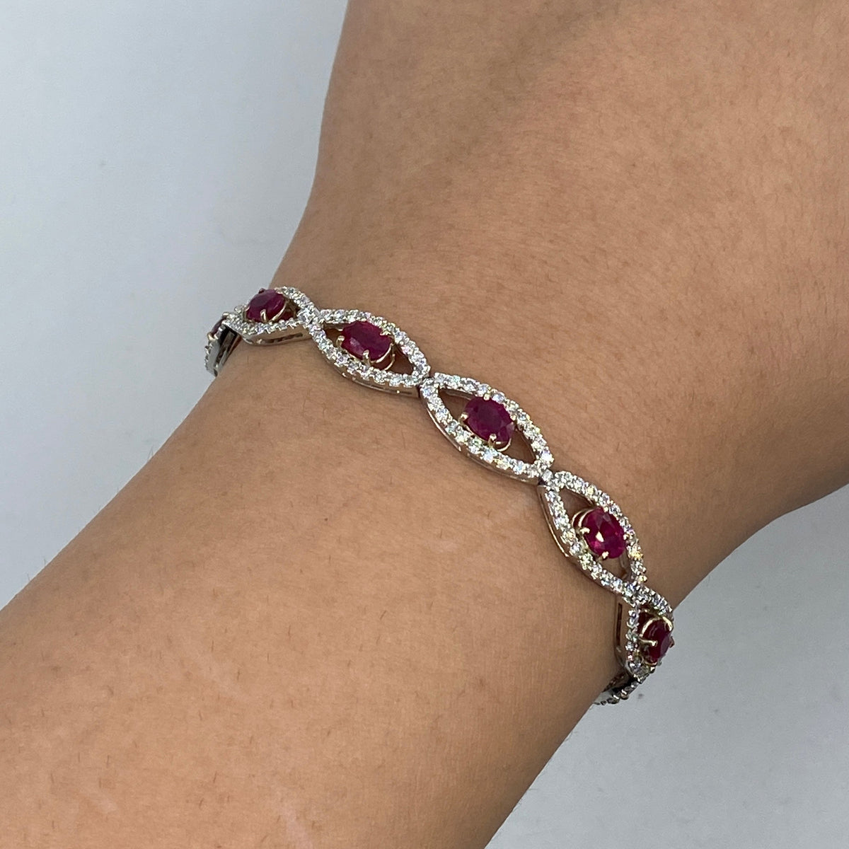 18K Gold Ruby Evil Eye Diamond Bracelet 7 in - additional product view 2