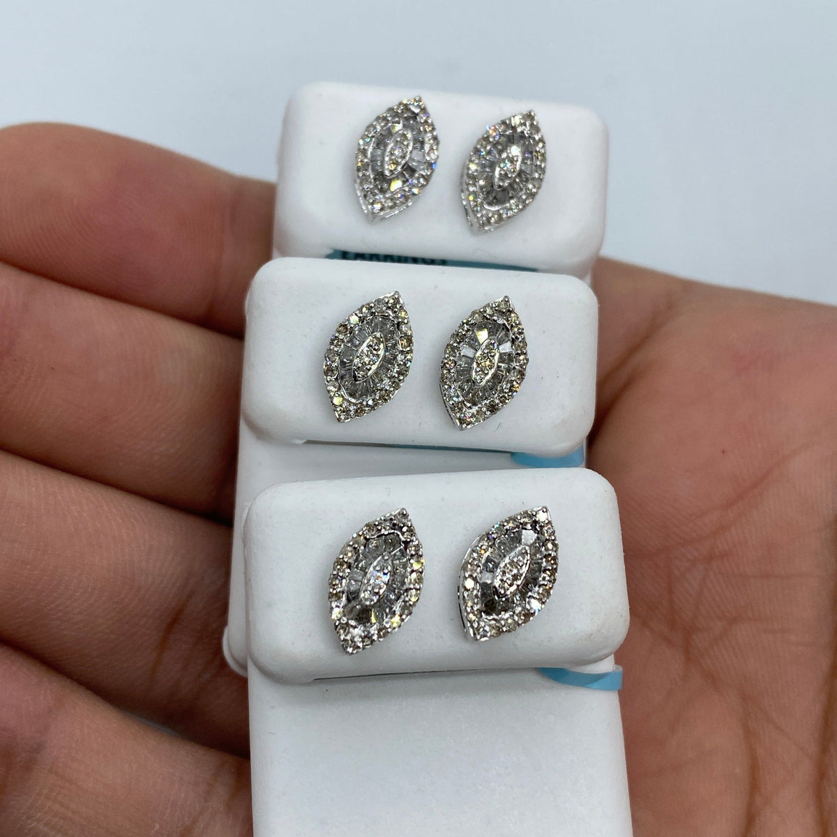 14K Gold Eye Diamond Baguette Earrings - additional product view 2