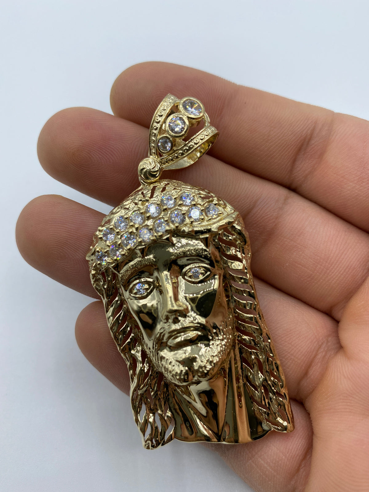 14K Gold Jesus Head Pendant 2.75 in - additional product view 5