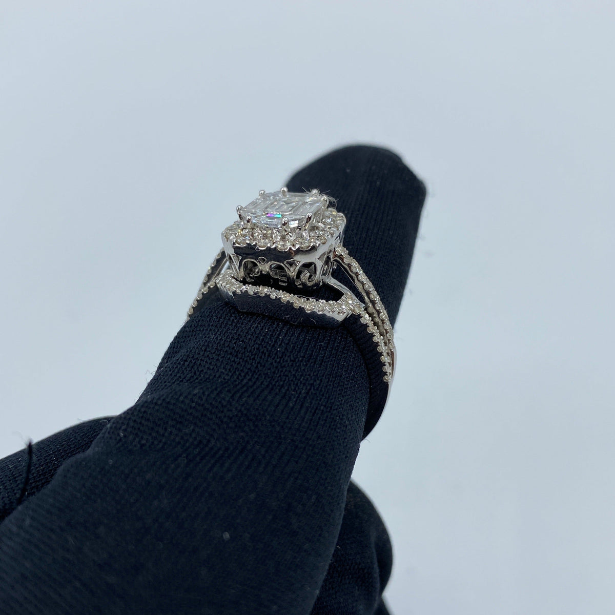 14K Gold Jumbo Rectangle Stacked Diamond Baguette Engagement Ring - additional product view 7