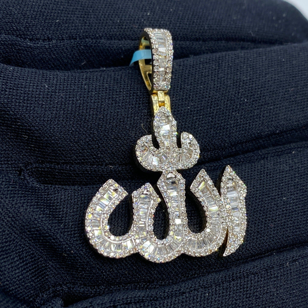 14K Gold Allah Baguette Diamond Pendant - additional product view 3