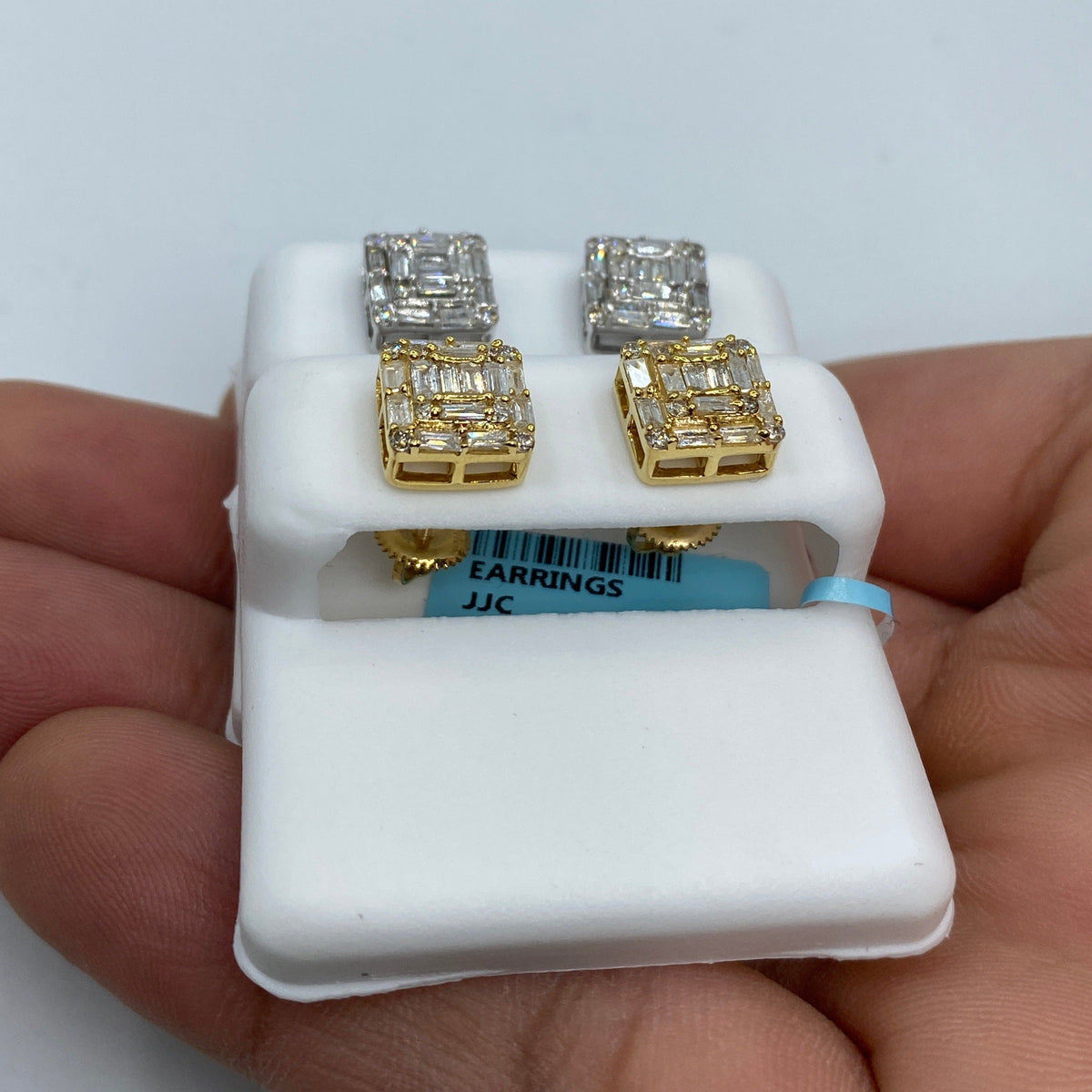 14K Gold Square Box Diamond Baguette Earrings 1.3 Ct - additional product view 6