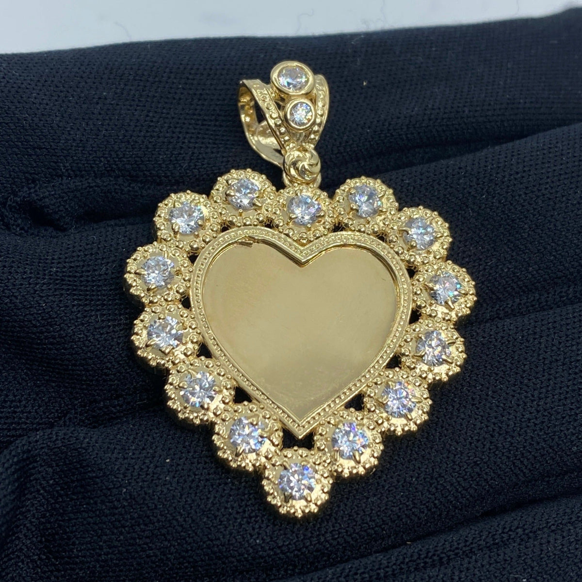 14K Gold Heart Picture Photo CZ Pendant - additional product view 2