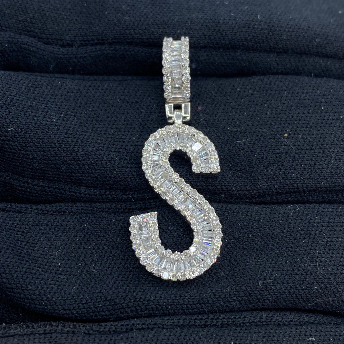 14K Gold Bamboo Initial Letter Diamond Baguette Pendants Full Collection - additional product view 48