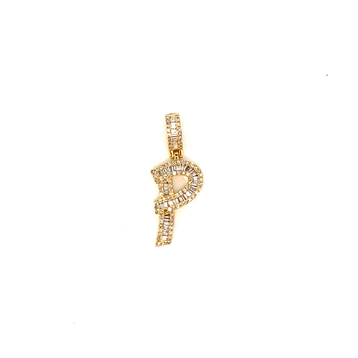 14K Gold Bamboo Initial Letter Diamond Baguette Pendants Full Collection - additional product view 61