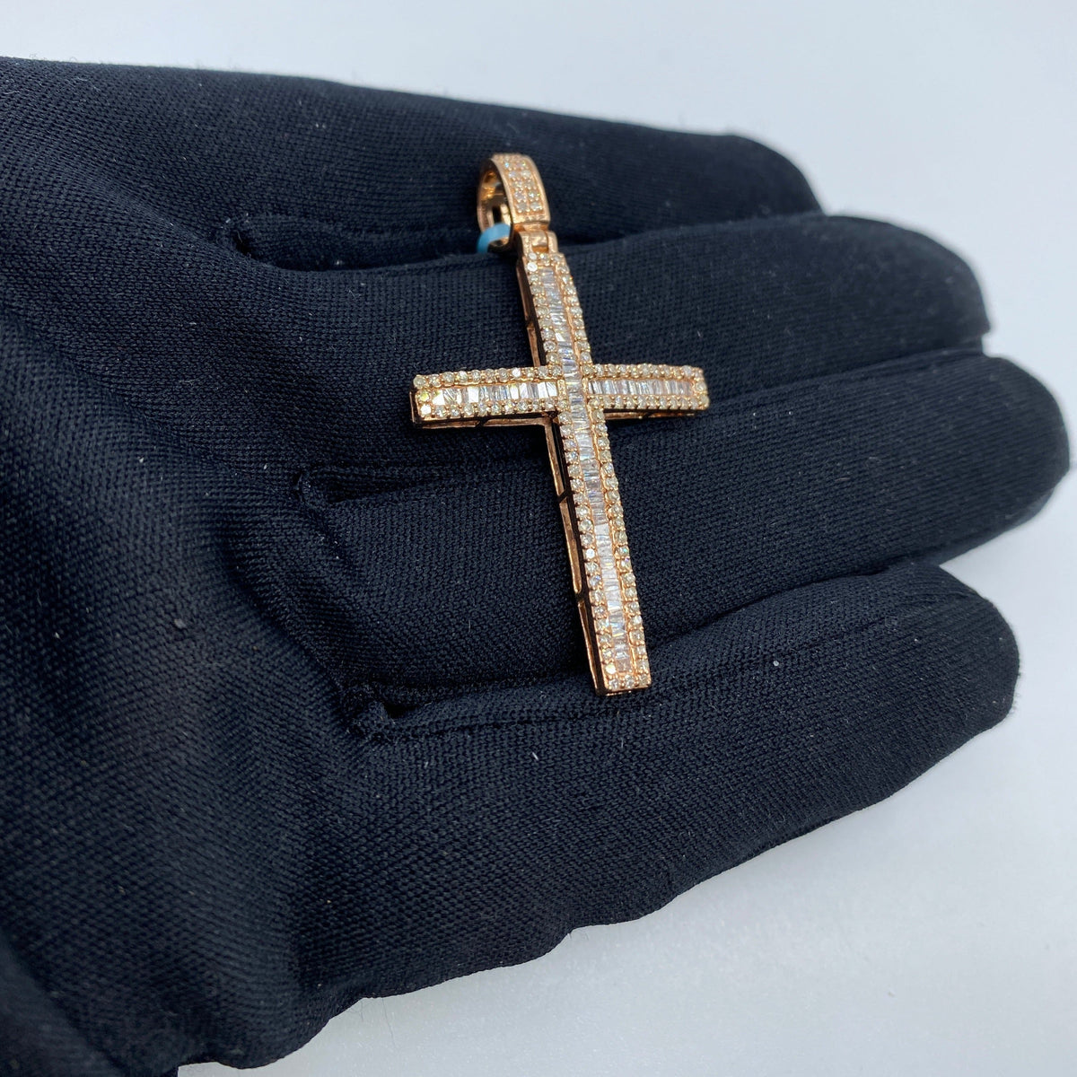 14K Gold Latin Cross Diamond Baguette Pendant - additional product view 5