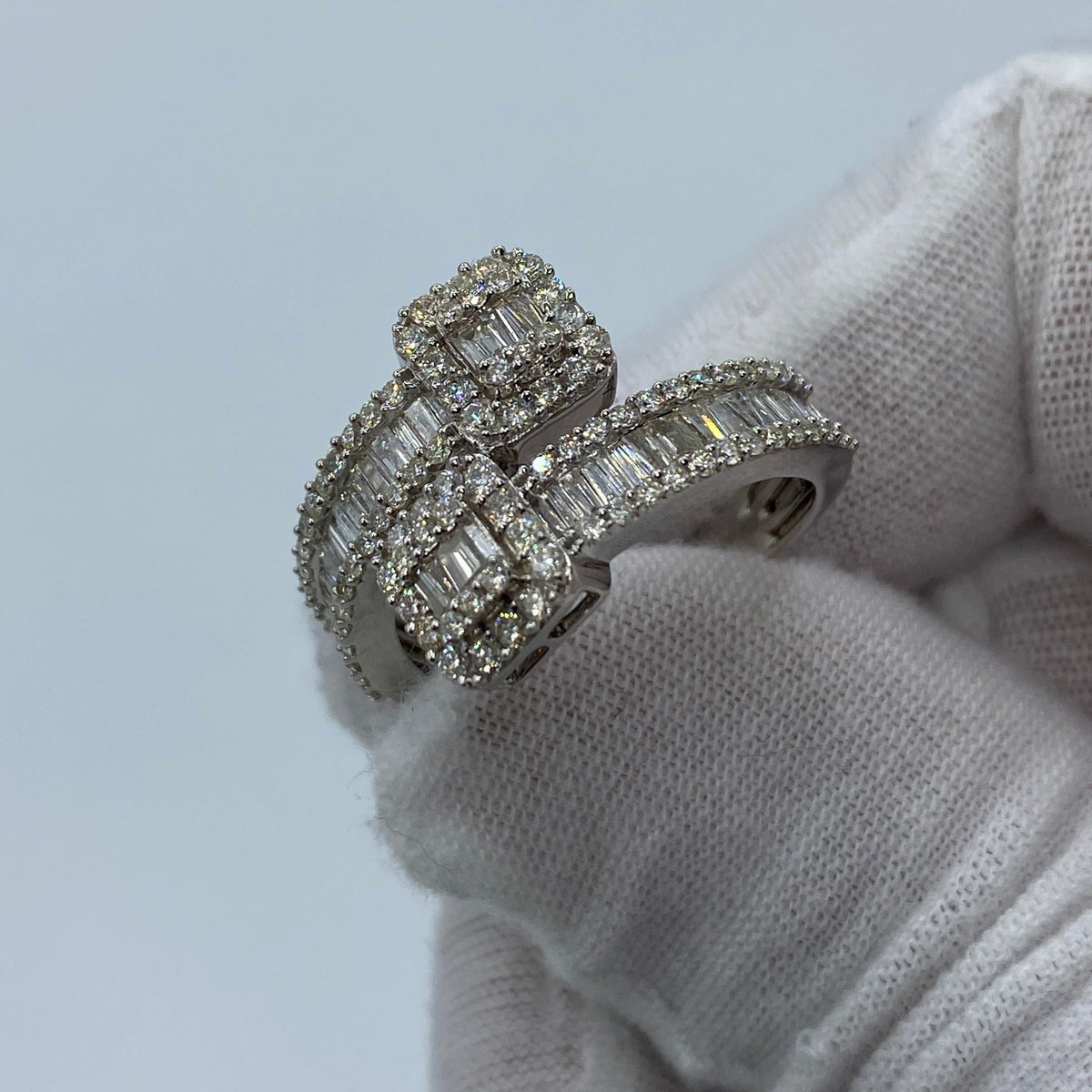 10K Gold Wrap Diamond Baguette Ring in white gold - close-up product photo