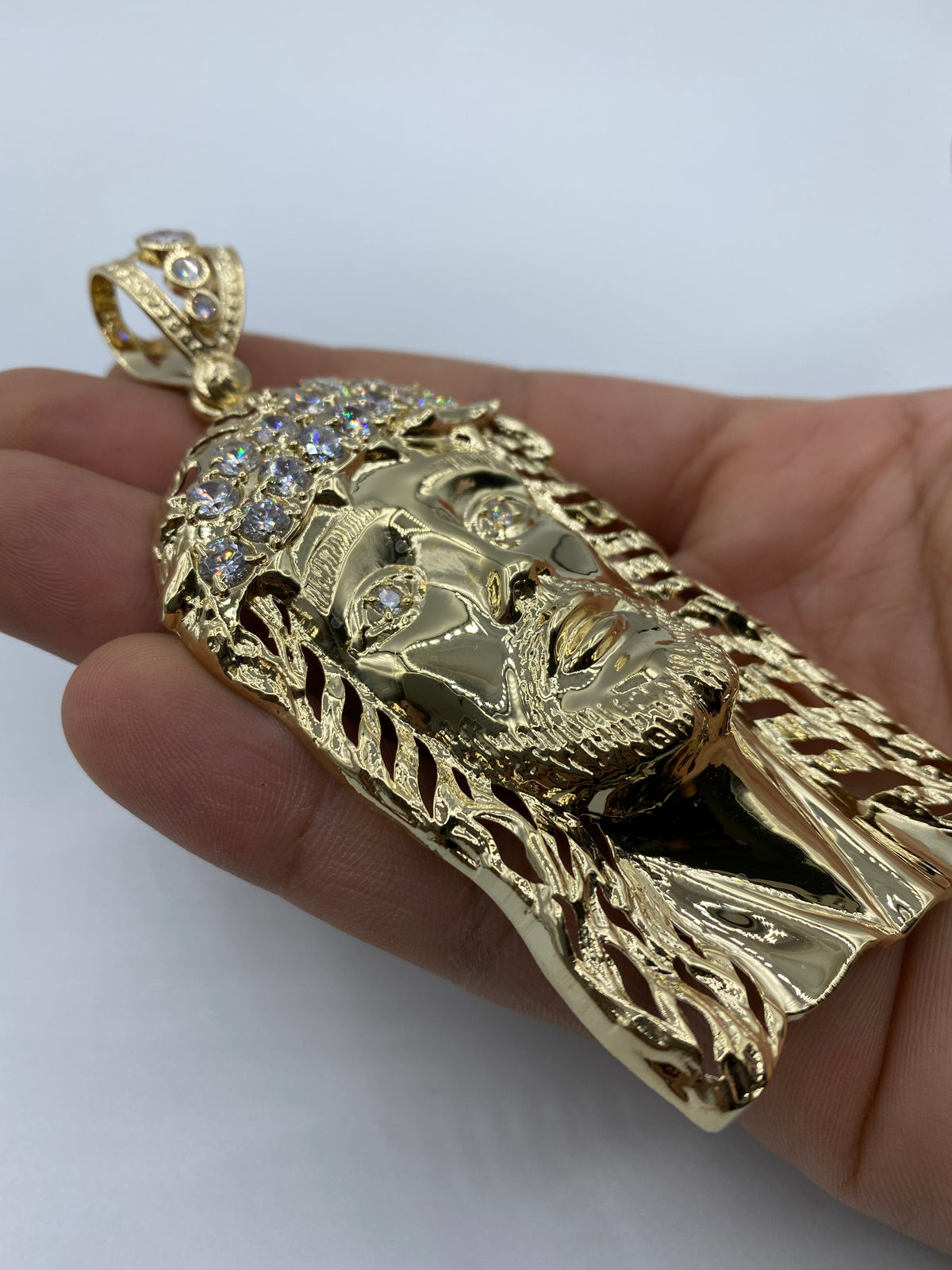 14K Gold Jesus Head Pendant 4.0 in - additional product view 7