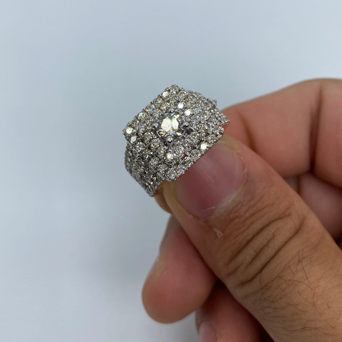 14K Gold Square Engagement Diamond Ring in white gold - close-up product photo