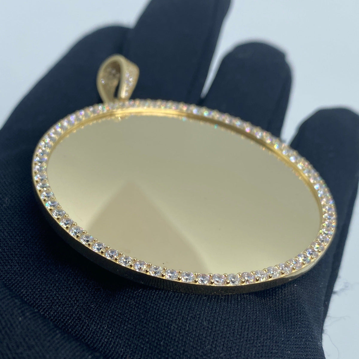 14K Gold Round Picture Photo CZ Pendant - additional product view 3