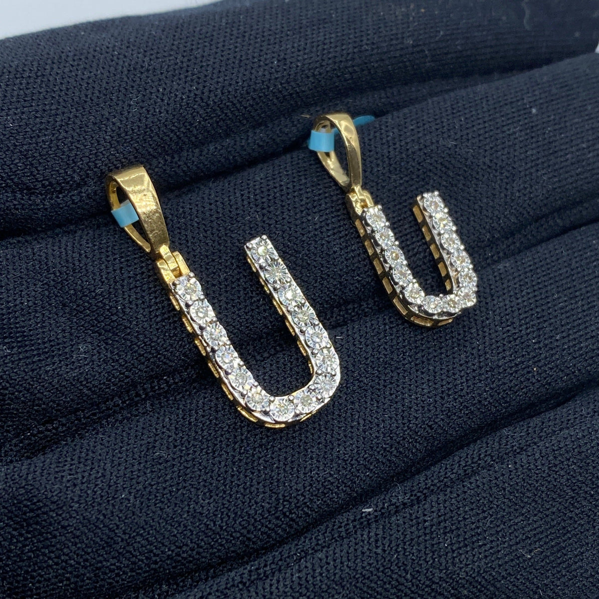 14K Gold Single Stone Initial U Diamond Pendant - additional product view 5