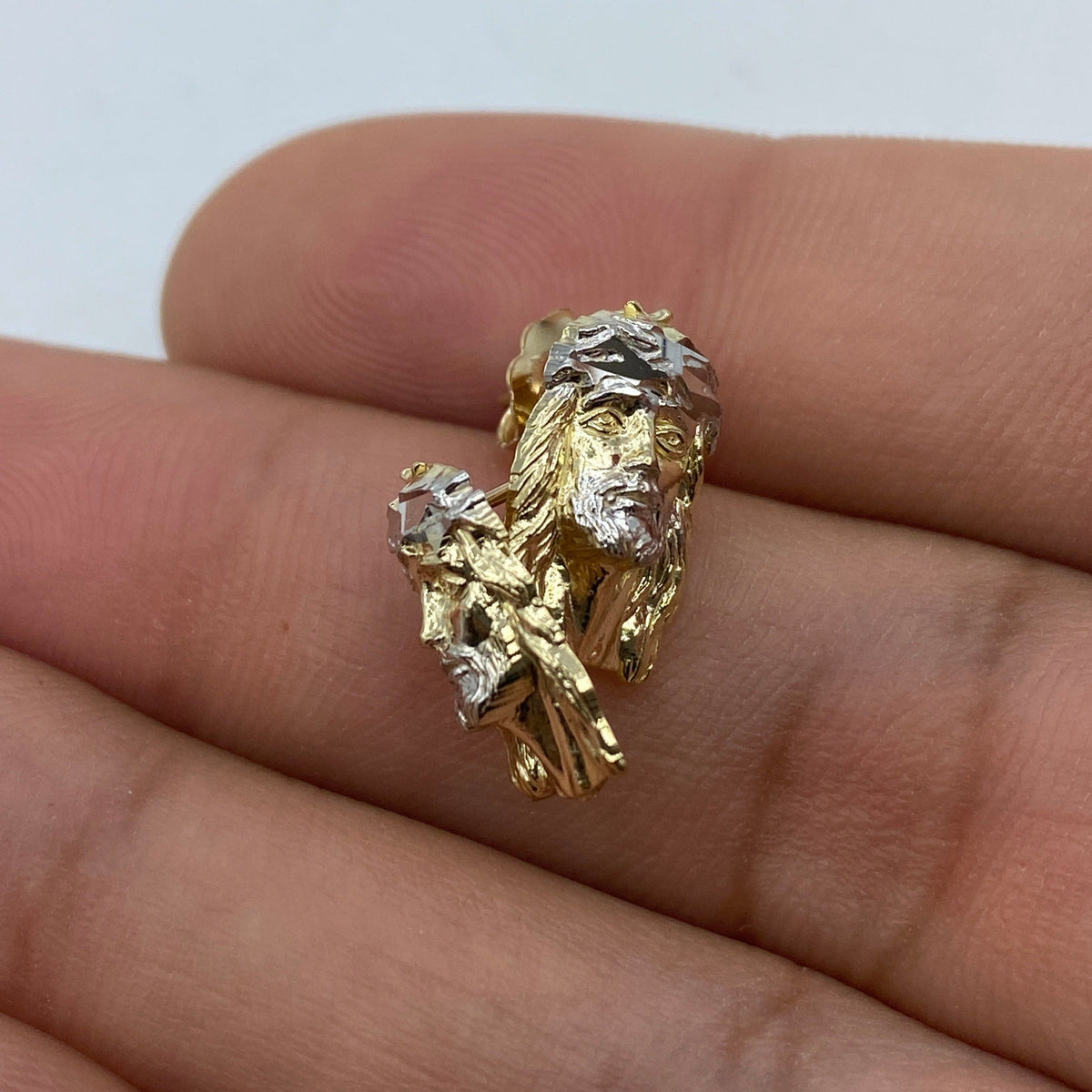 14K Gold Jesus Head Earrings 0.5 in - additional product view 5