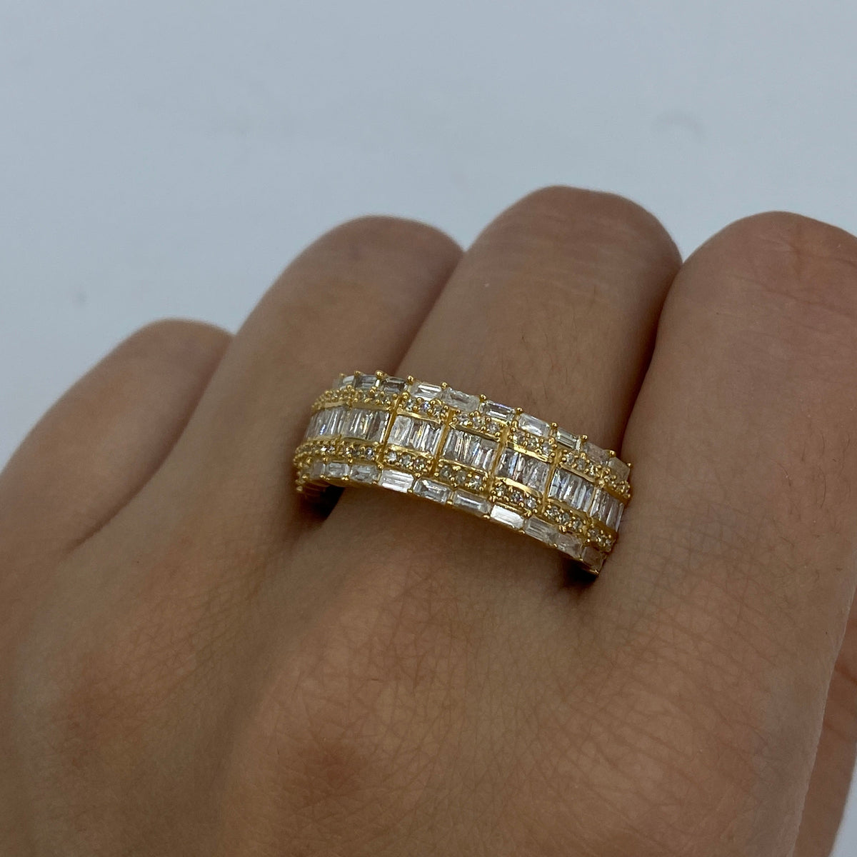 14K Gold Crown Diamond Baguette Ring in yellow gold - close-up product photo