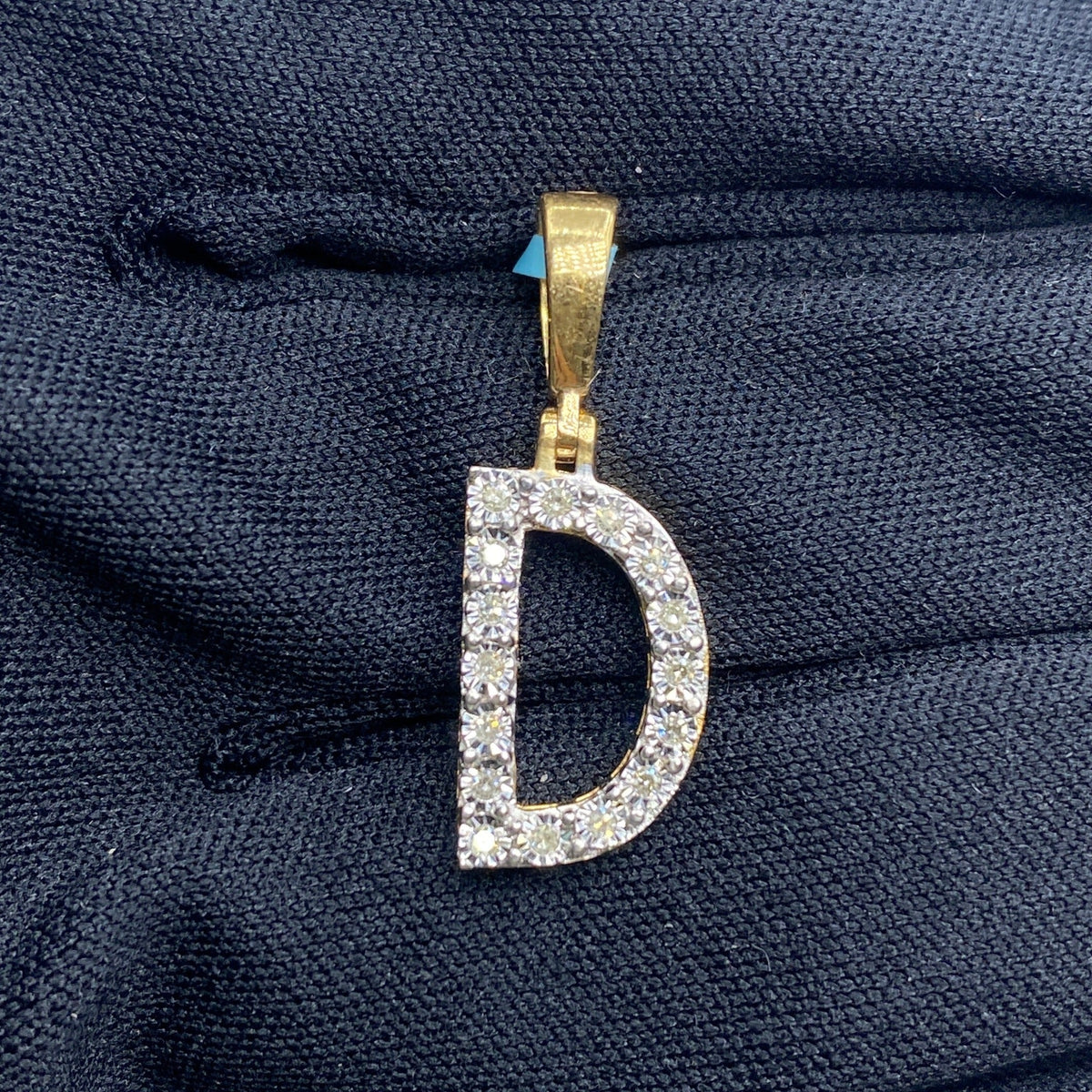 14K Gold Single Stone Initial D Diamond Pendant, Large - close-up product photo
