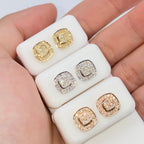 14K Gold 8mm Rounded Square Halo Diamond Earrings - additional product view 2