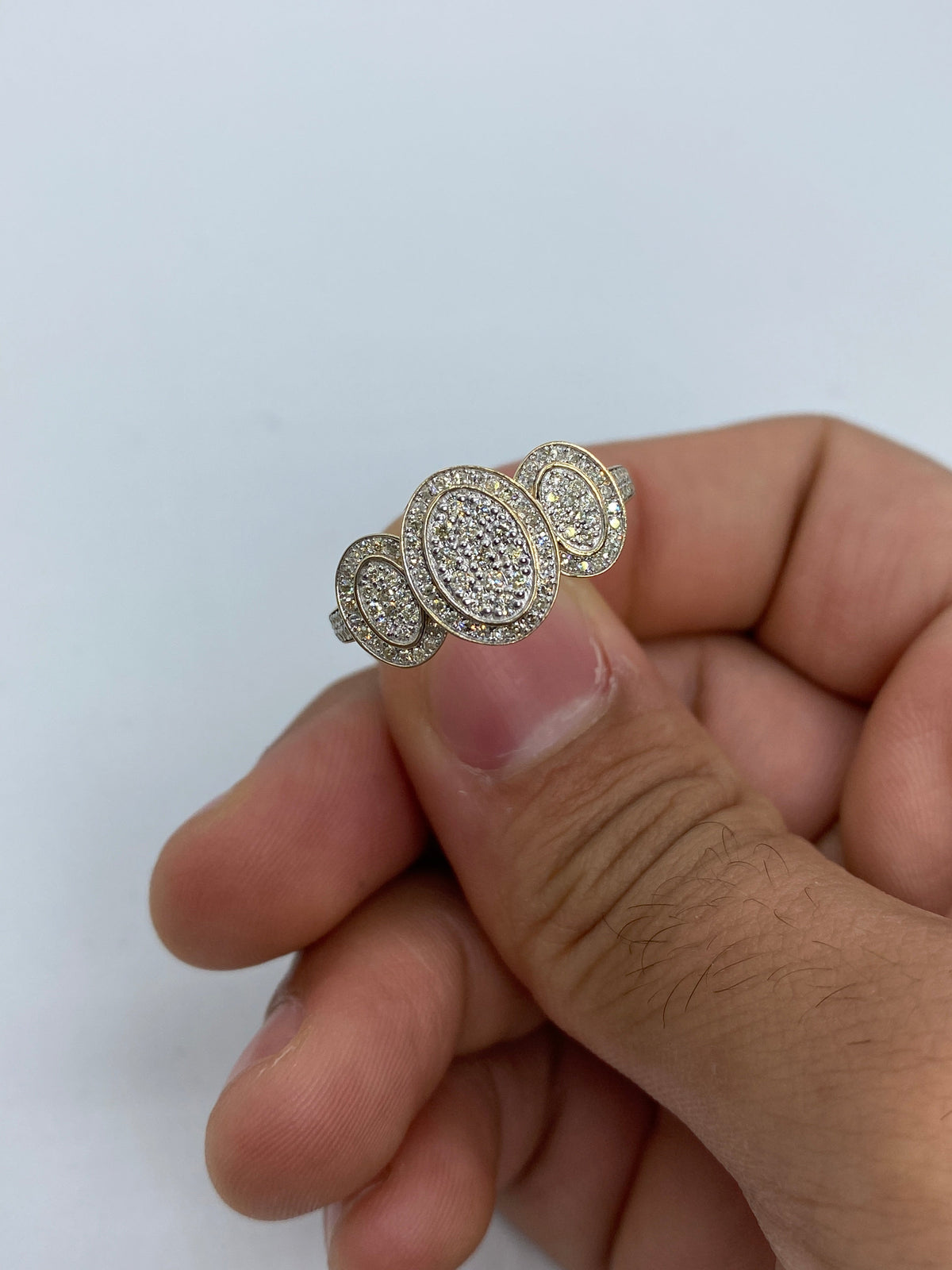 14K Gold Tri-Stone Oval Shape Diamond Engagement Ring - additional product view 2