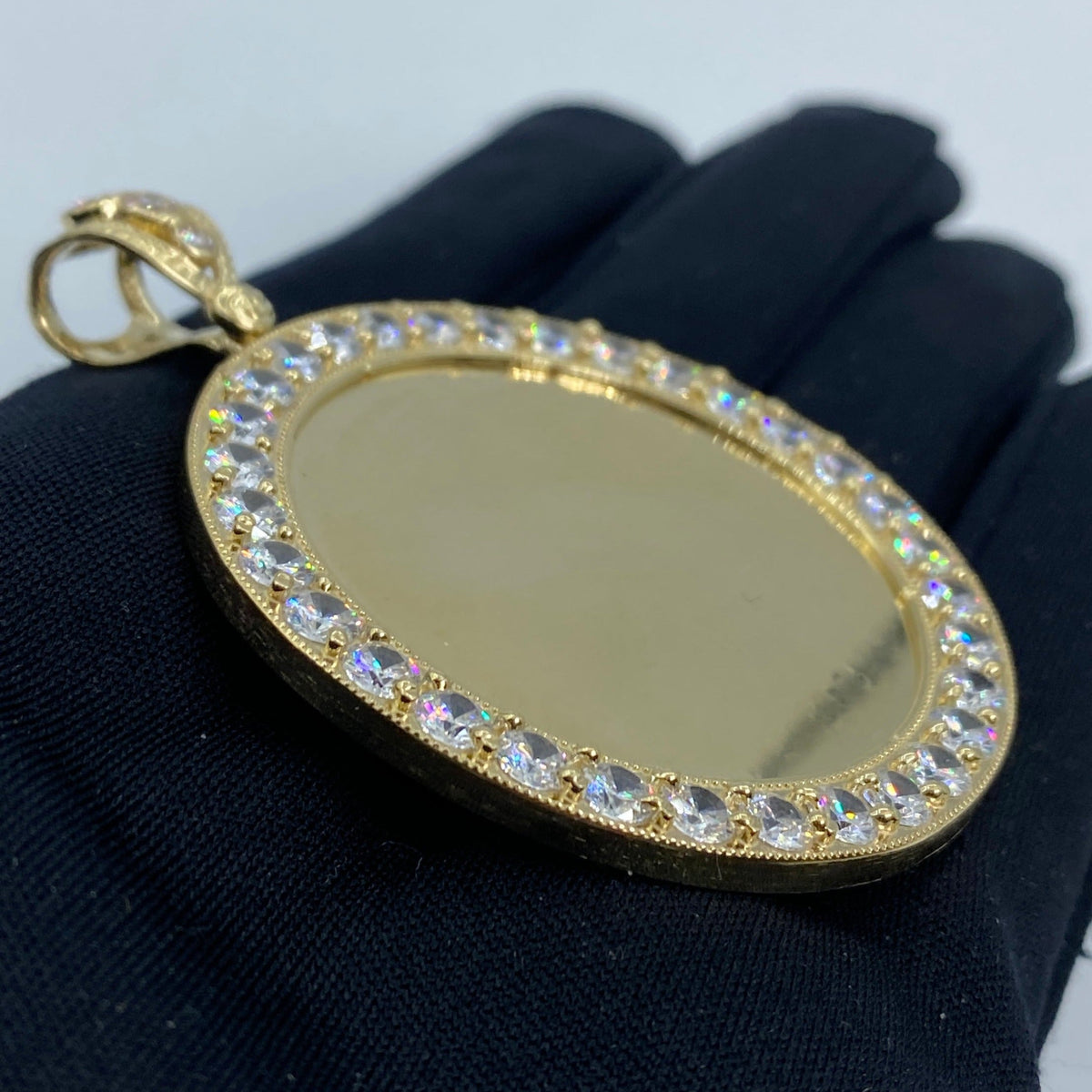 14K Gold Circle Picture Photo CZ Pendant - additional product view 3