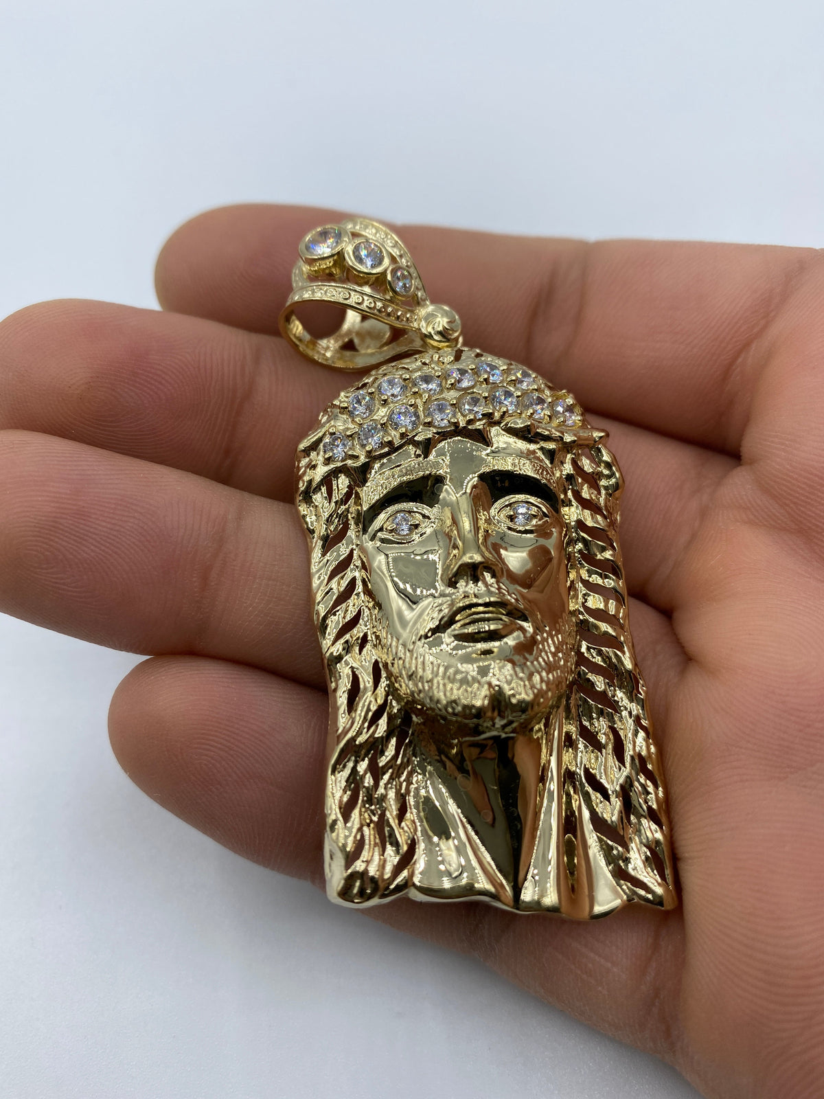 14K Gold Jesus Head Pendant 2.75 in - additional product view 6