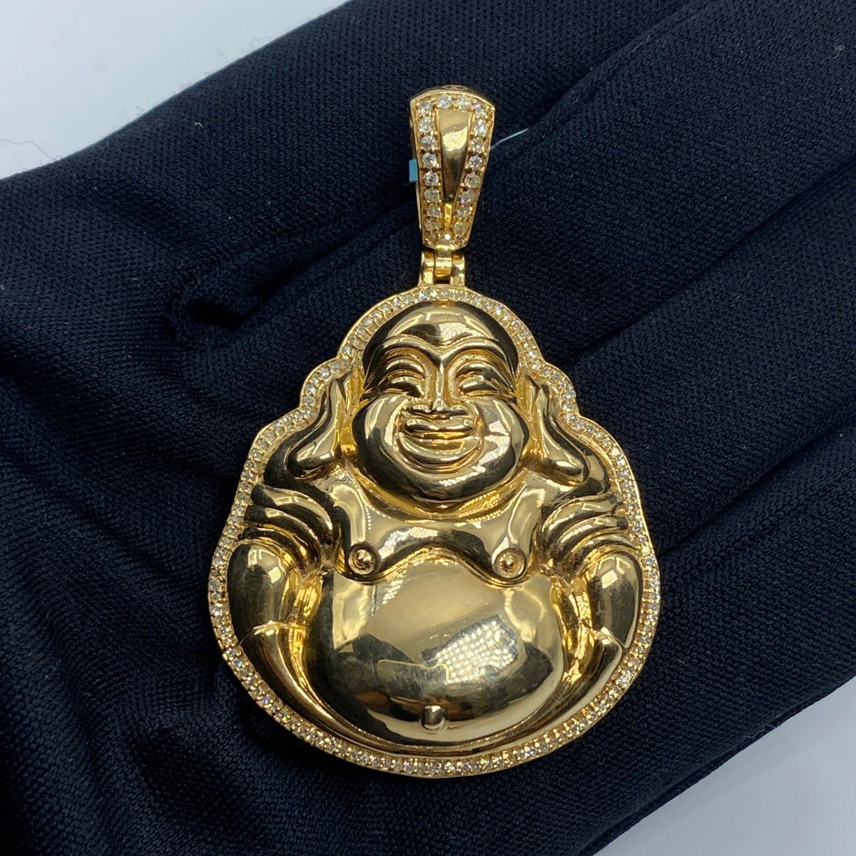 14K Gold Lucky Laughing Buddha Diamond Pendant - additional product view 2
