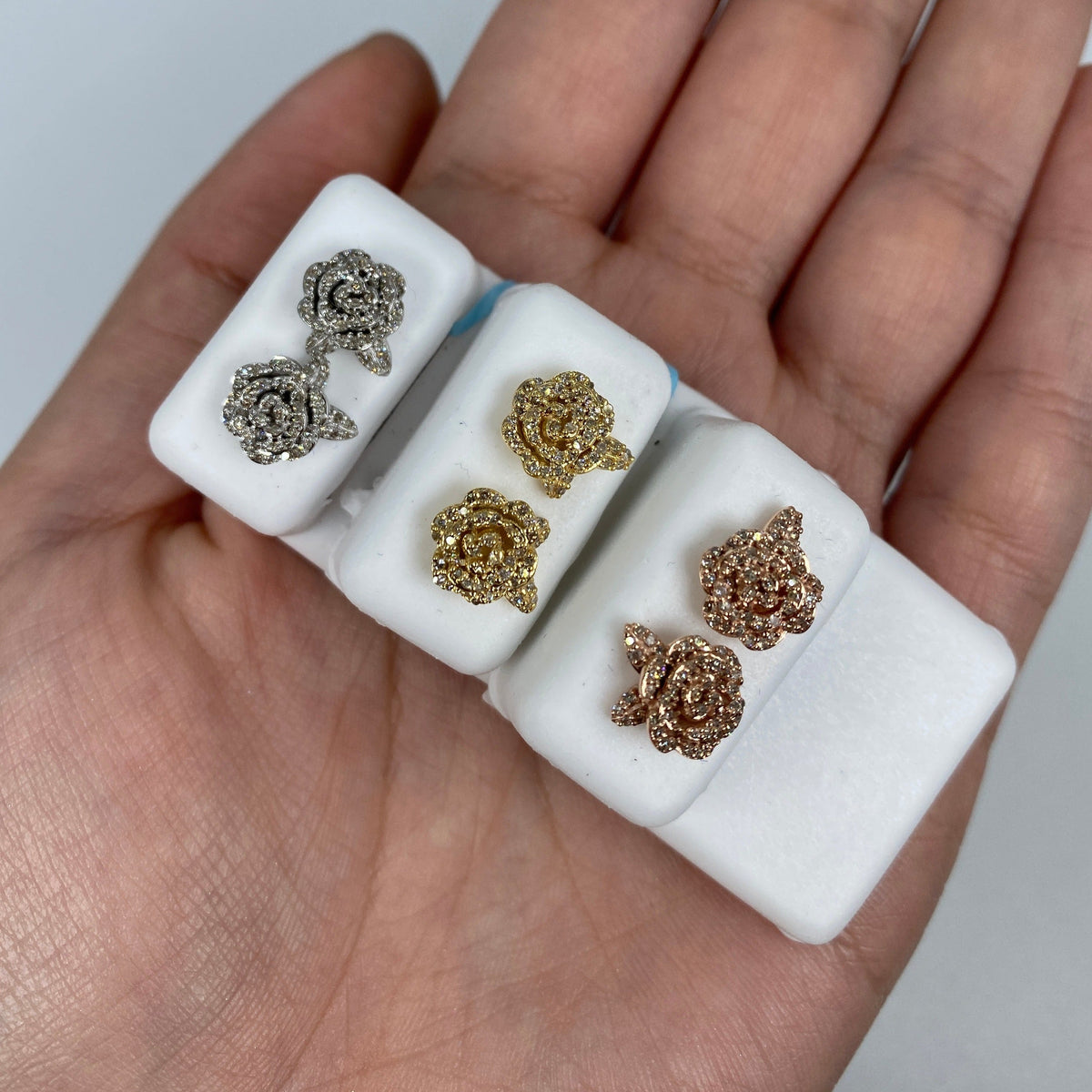 14K Gold Large Rose Flower Diamond Earrings - main product photo